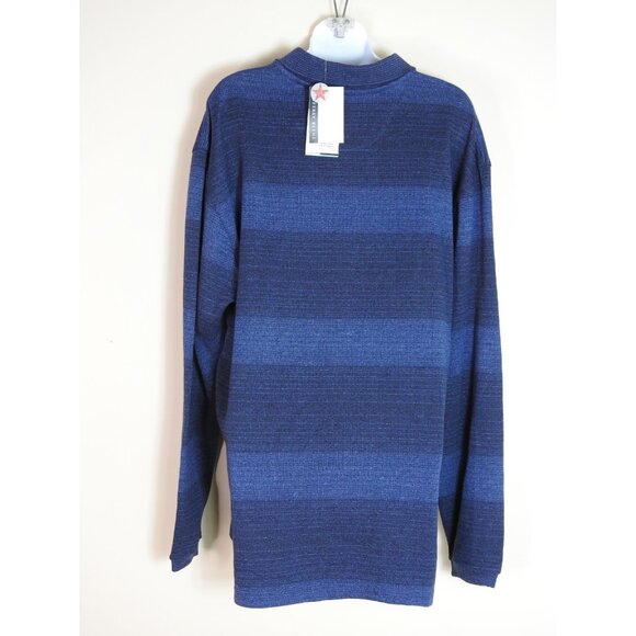 Geoffrey Beene Men’s Long Sleeve Polo Shirt Navy Blue Stripe Size XL NWT - Picture 2 of 7